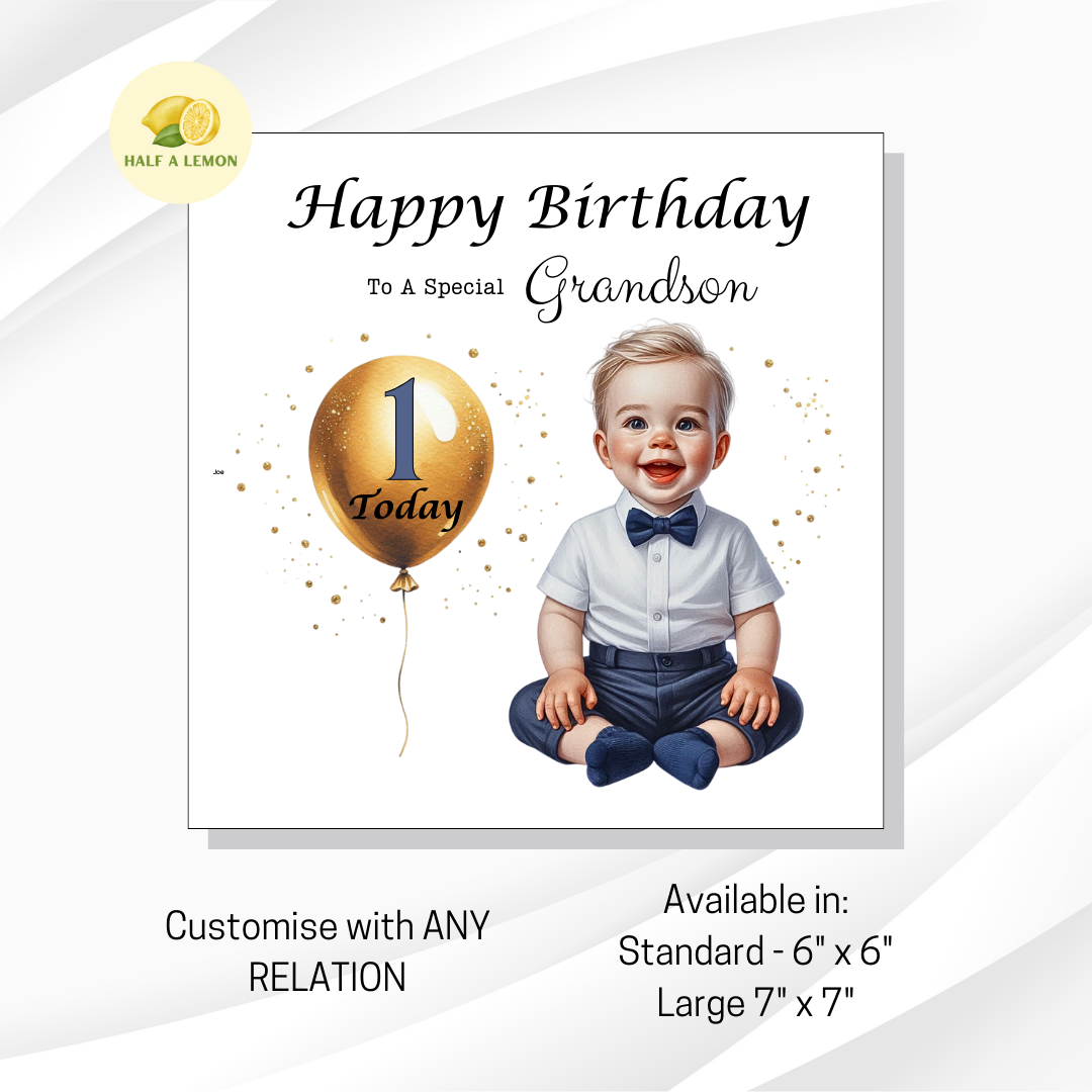 First Birthday Card, 1st Birthday card for boy, for Great Grandson, Grandson, Son, Great Nephew, Nephew,