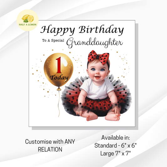 First Birthday Card, 1st Birthday card for girl, for Great Granddaughter, Granddaughter, Daughter, Great Niece, Niece