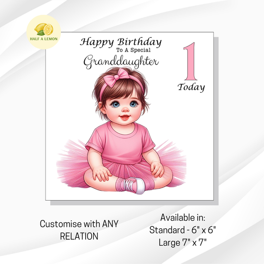 First Birthday Card, 1st Birthday card for girl, for Great Granddaughter, Granddaughter, Daughter, Great Niece, Niece