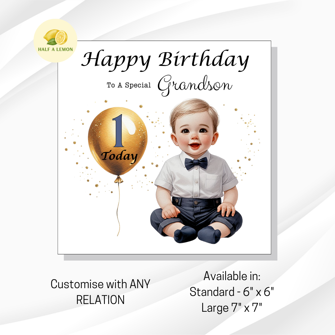 First Birthday Card, 1st Birthday card for boy, for Great Grandson, Grandson, Son, Great Nephew, Nephew,