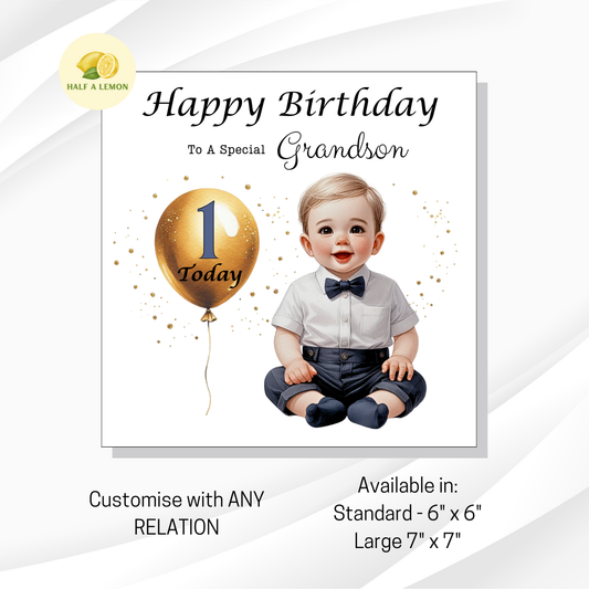 First Birthday Card, 1st Birthday card for boy, for Great Grandson, Grandson, Son, Great Nephew, Nephew,