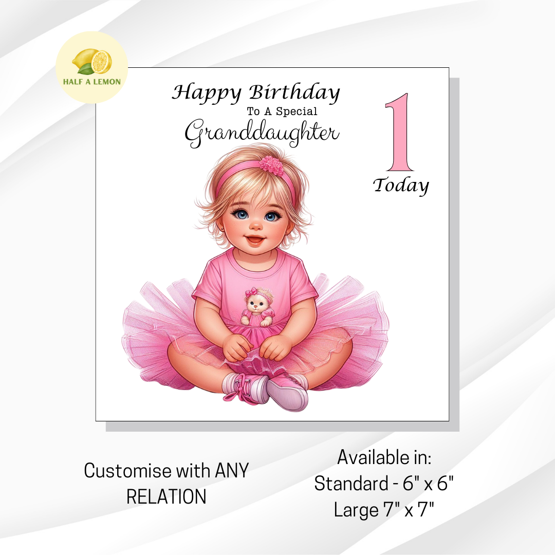 First Birthday Card, 1st Birthday card for girl, for Great Granddaughter, Granddaughter, Daughter, Great Niece, Niece