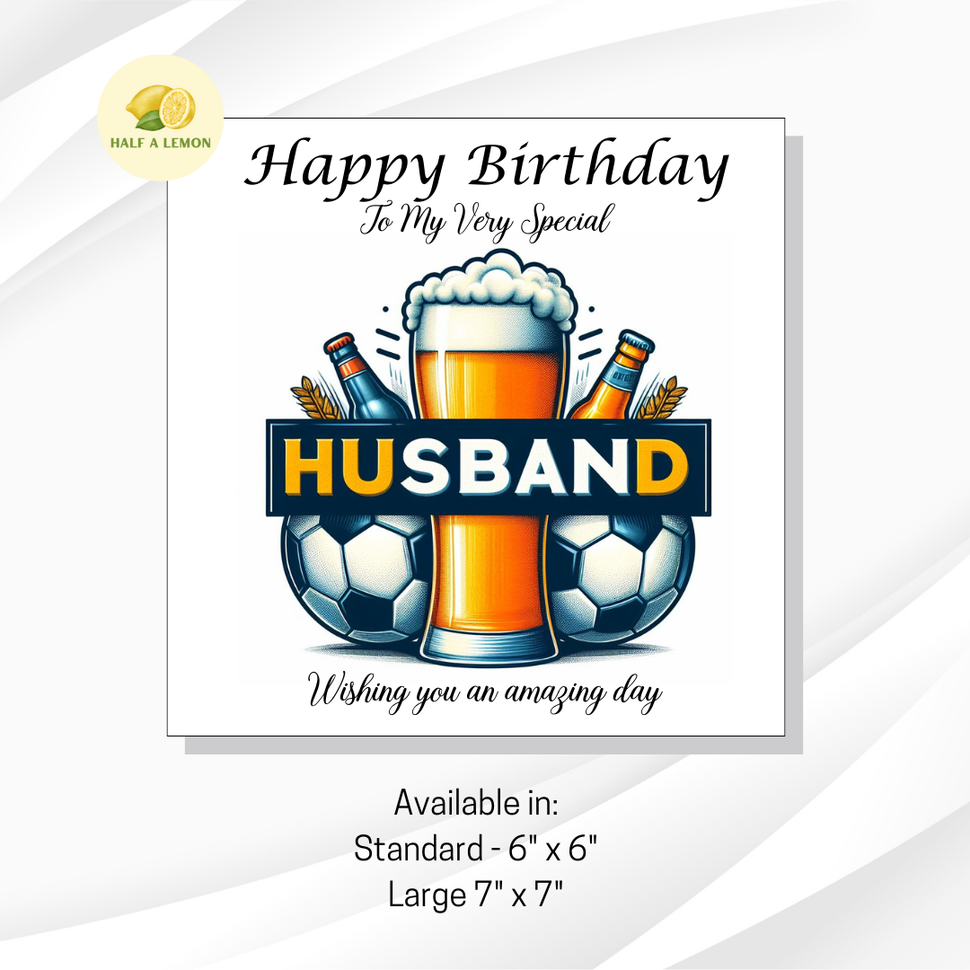 Husband Birthday card, Beer and Football Themed Birthday card for Husband, available in standard and large sizes