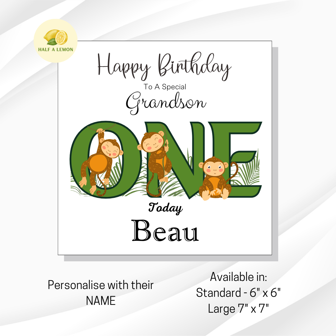 Personalised First Birthday Card, 1st Birthday card for boy, for Grandson, Great Grandson, Son, Great Nephew, Nephew,