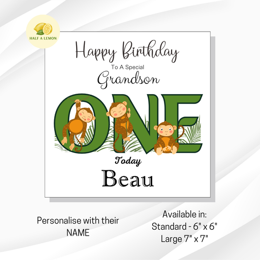 Personalised First Birthday Card, 1st Birthday card for boy, for Grandson, Great Grandson, Son, Great Nephew, Nephew,