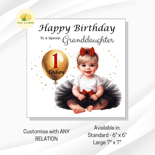 First Birthday Card, 1st Birthday card for girl, for Great Granddaughter, Granddaughter, Daughter, Great Niece, Niece