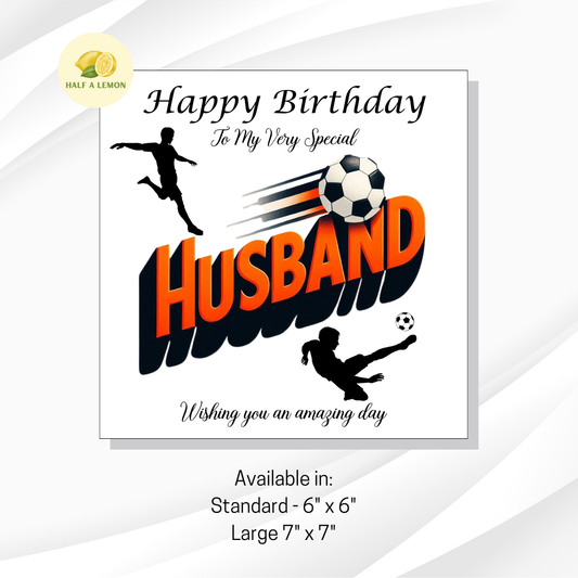 Husband Birthday card, Football Themed Birthday card for Husband, available in standard and large sizes.