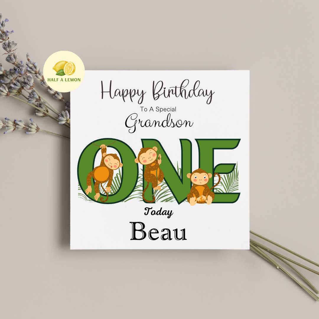 Personalised First Birthday Card, 1st Birthday card for boy, for Grandson, Great Grandson, Son, Great Nephew, Nephew,