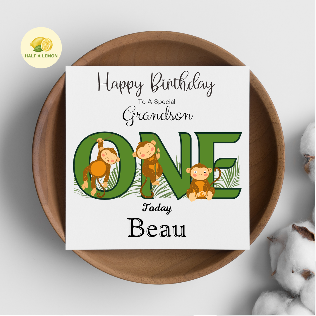 Personalised First Birthday Card, 1st Birthday card for boy, for Grandson, Great Grandson, Son, Great Nephew, Nephew,