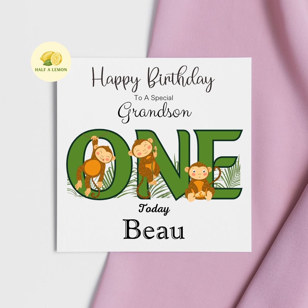 Personalised First Birthday Card, 1st Birthday card for boy, for Grandson, Great Grandson, Son, Great Nephew, Nephew,