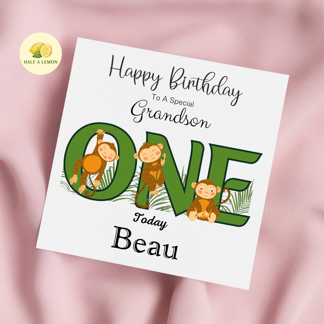 Personalised First Birthday Card, 1st Birthday card for boy, for Grandson, Great Grandson, Son, Great Nephew, Nephew,