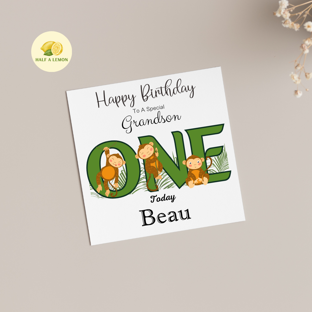 Personalised First Birthday Card, 1st Birthday card for boy, for Grandson, Great Grandson, Son, Great Nephew, Nephew,