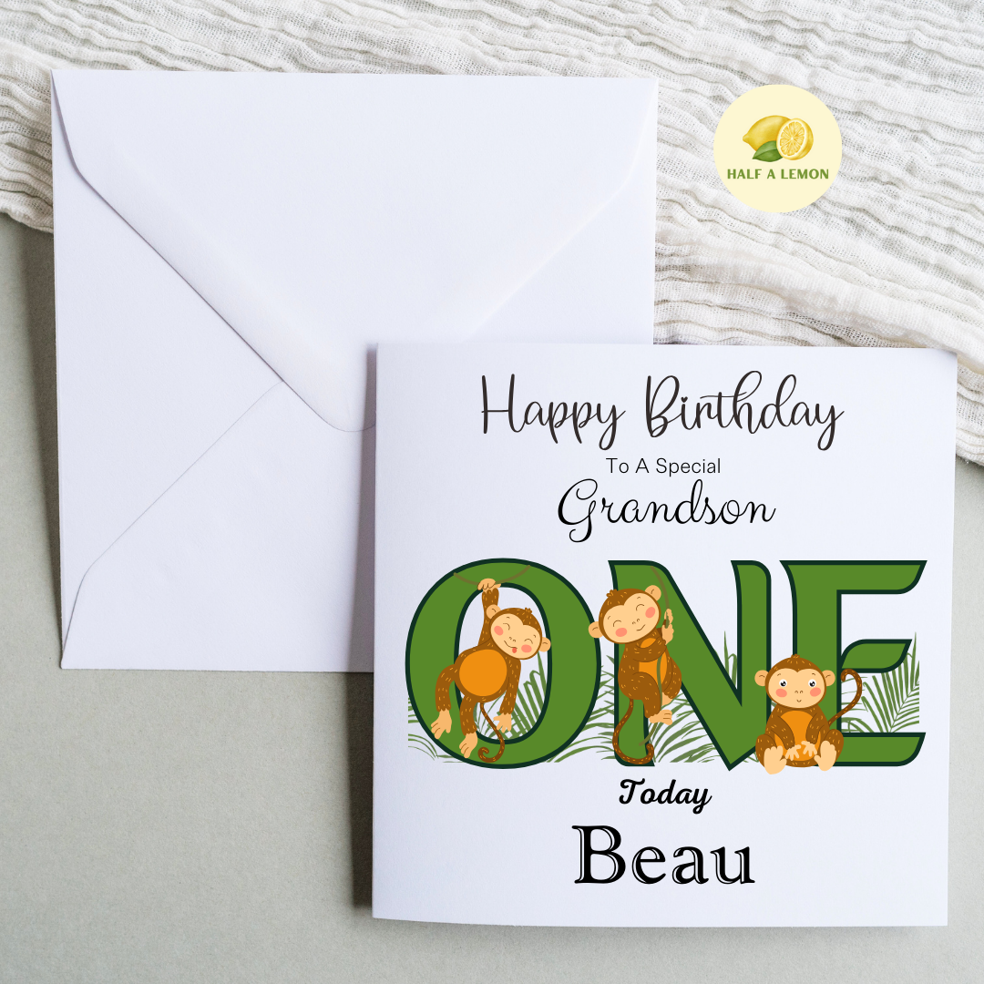 Personalised First Birthday Card, 1st Birthday card for boy, for Grandson, Great Grandson, Son, Great Nephew, Nephew,