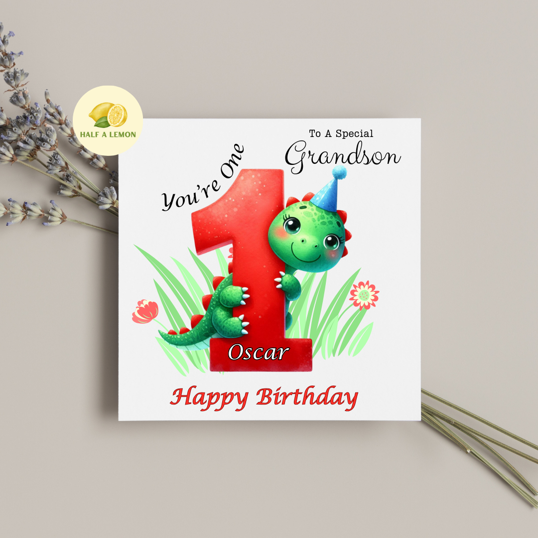 Personalised First Birthday Card, 1st Birthday card for boy, for Grandson, Great Grandson, Son, Great Nephew, Nephew,