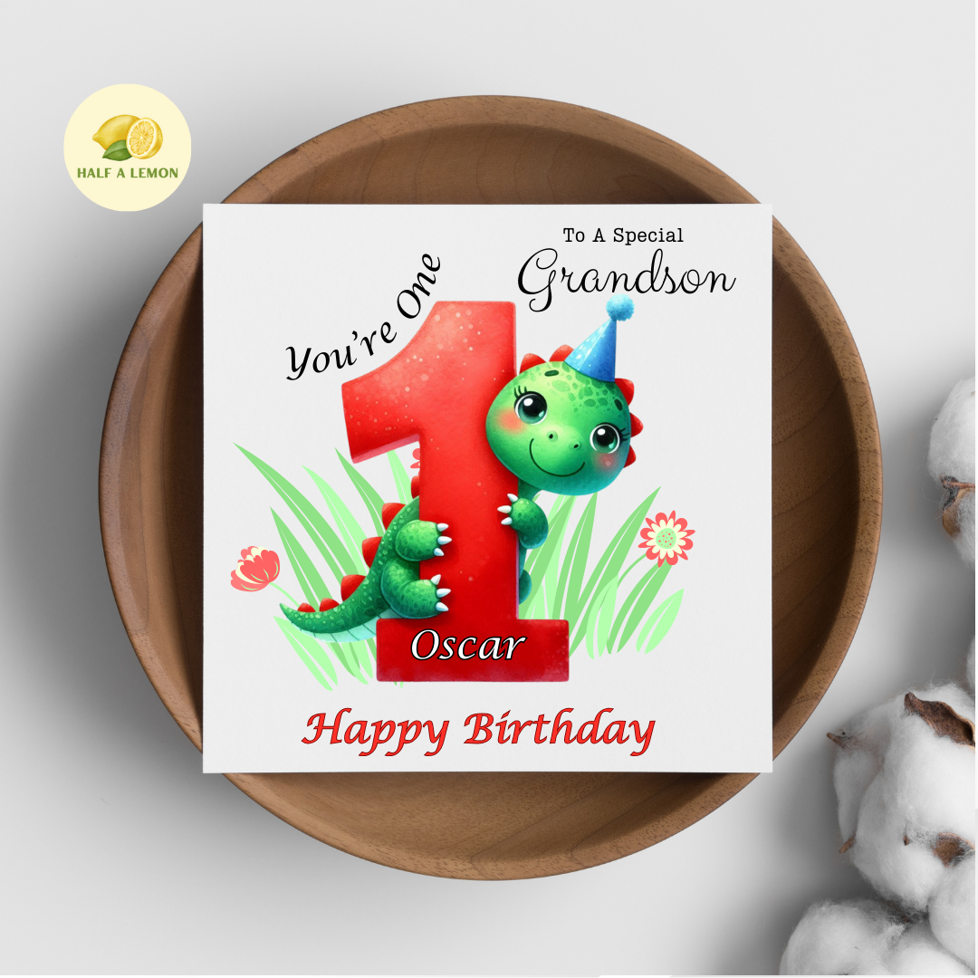 Personalised First Birthday Card, 1st Birthday card for boy, for Grandson, Great Grandson, Son, Great Nephew, Nephew,