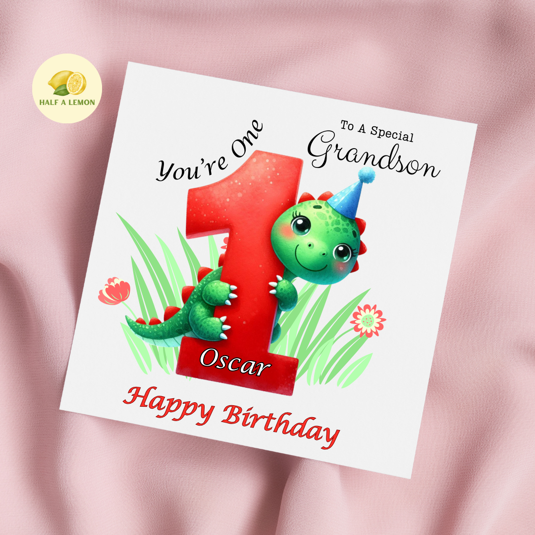 Personalised First Birthday Card, 1st Birthday card for boy, for Grandson, Great Grandson, Son, Great Nephew, Nephew,