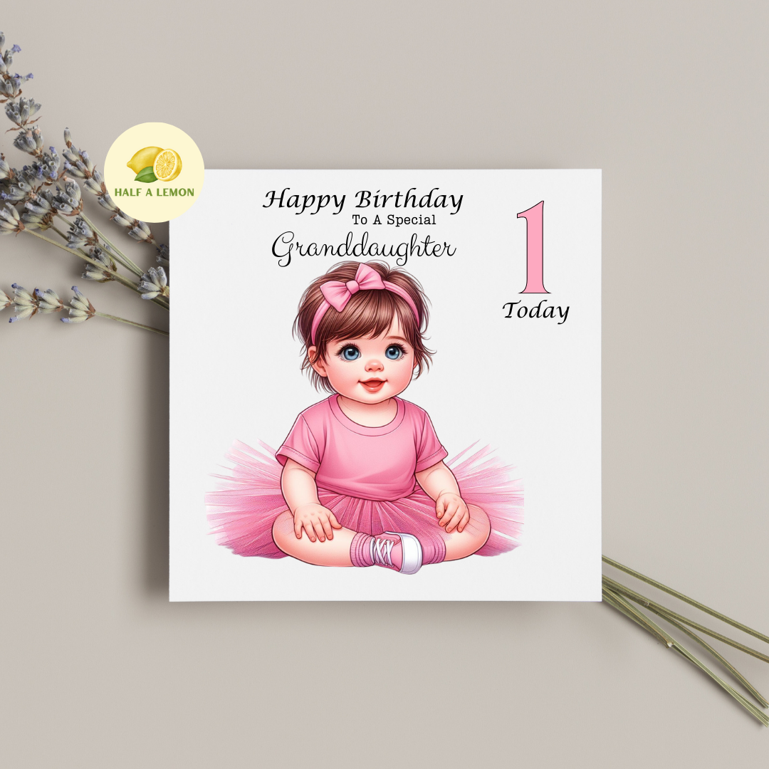 First Birthday Card, 1st Birthday card for girl, for Great Granddaughter, Granddaughter, Daughter, Great Niece, Niece