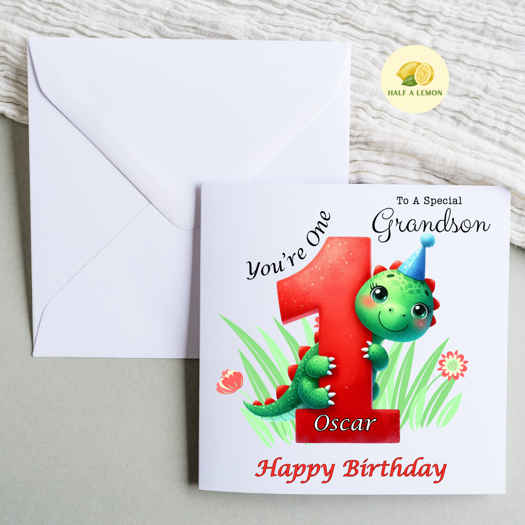 Personalised First Birthday Card, 1st Birthday card for boy, for Grandson, Great Grandson, Son, Great Nephew, Nephew,