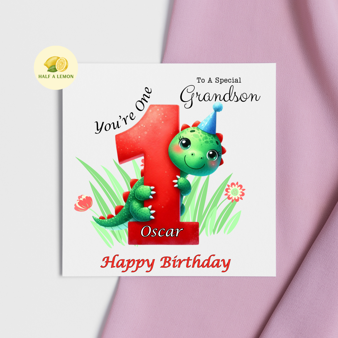 Personalised First Birthday Card, 1st Birthday card for boy, for Grandson, Great Grandson, Son, Great Nephew, Nephew,