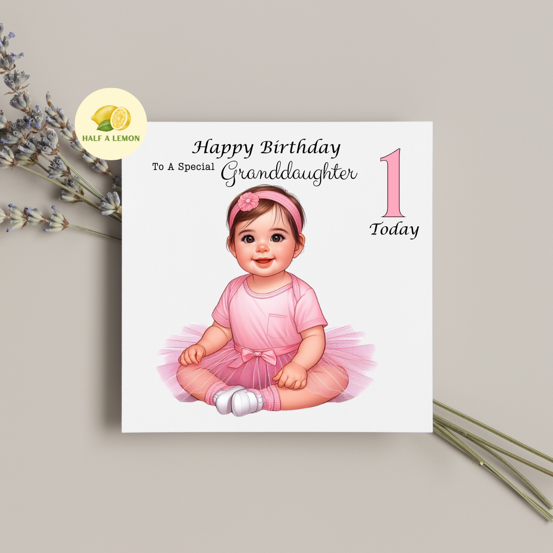 First Birthday Card, 1st Birthday card for girl, for Great Granddaughter, Granddaughter, Daughter, Great Niece, Niece