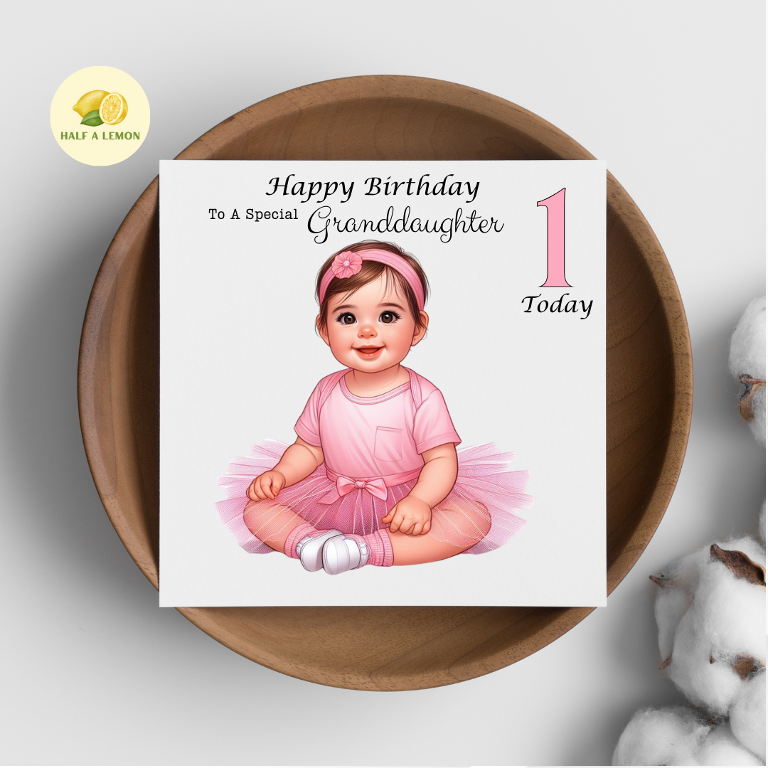 First Birthday Card, 1st Birthday card for girl, for Great Granddaughter, Granddaughter, Daughter, Great Niece, Niece