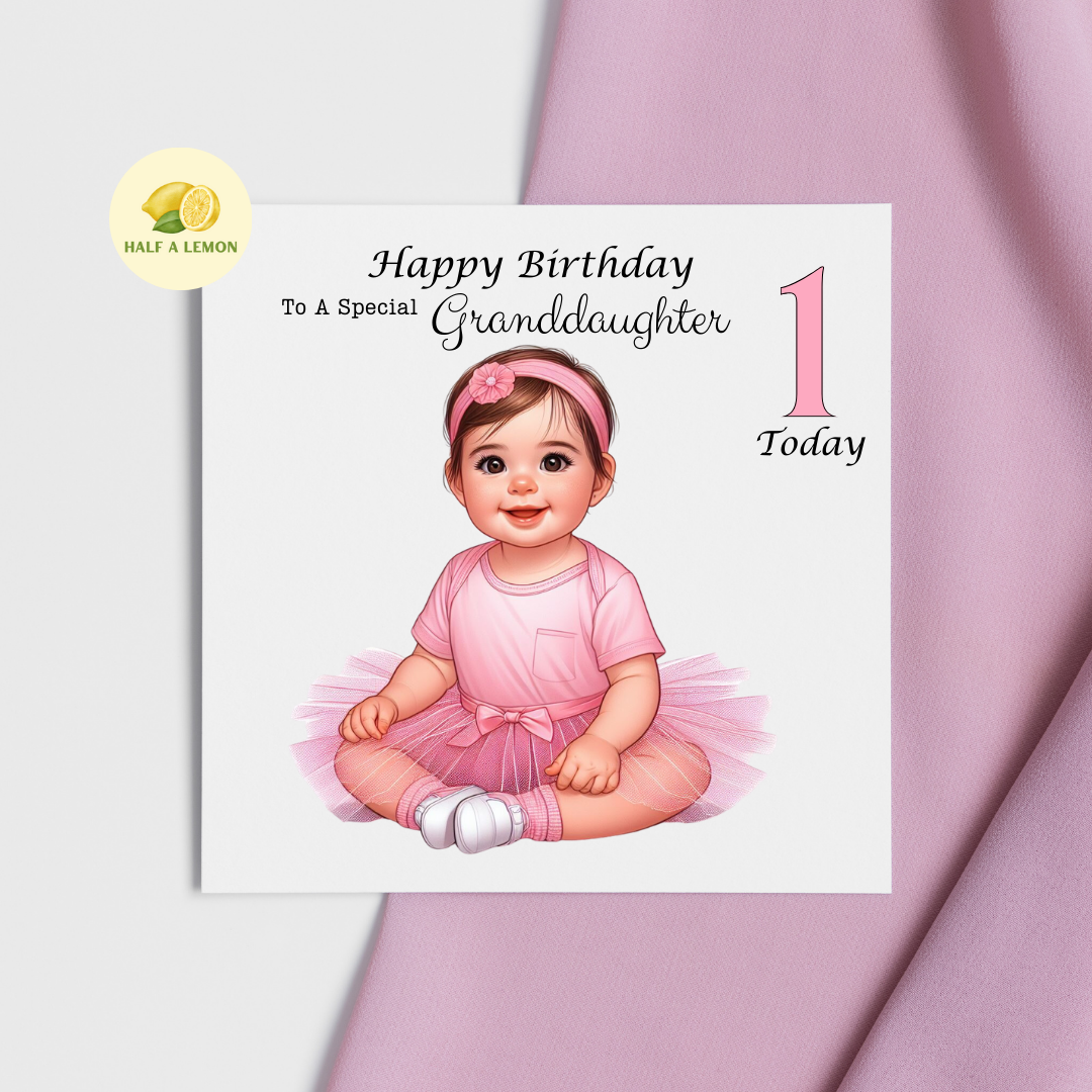 First Birthday Card, 1st Birthday card for girl, for Great Granddaughter, Granddaughter, Daughter, Great Niece, Niece