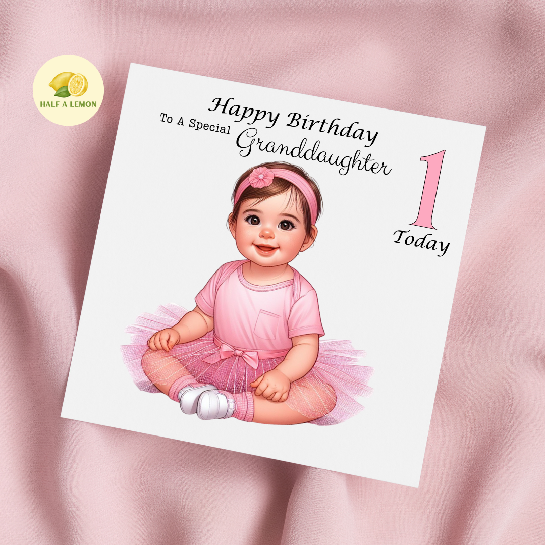 First Birthday Card, 1st Birthday card for girl, for Great Granddaughter, Granddaughter, Daughter, Great Niece, Niece