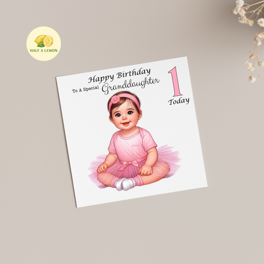 First Birthday Card, 1st Birthday card for girl, for Great Granddaughter, Granddaughter, Daughter, Great Niece, Niece