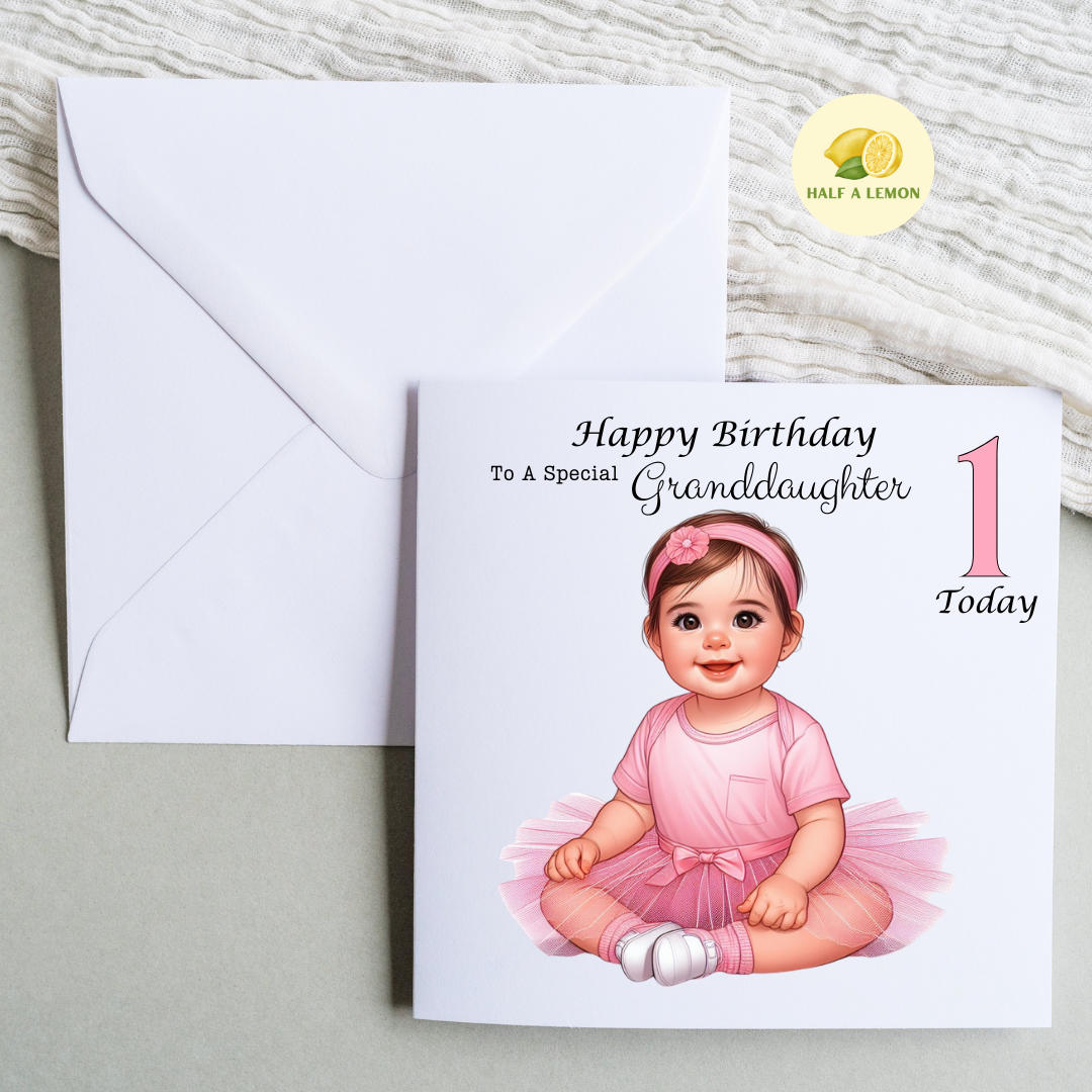 First Birthday Card, 1st Birthday card for girl, for Great Granddaughter, Granddaughter, Daughter, Great Niece, Niece