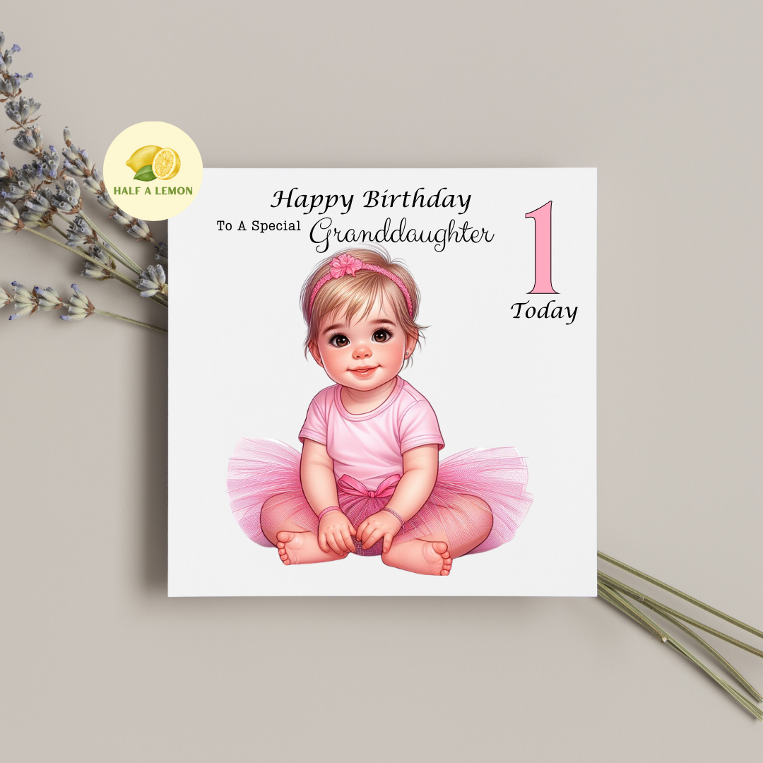 First Birthday Card, 1st Birthday card for girl, for Granddaughter, Great Granddaughter, Daughter, Great Niece, Niece