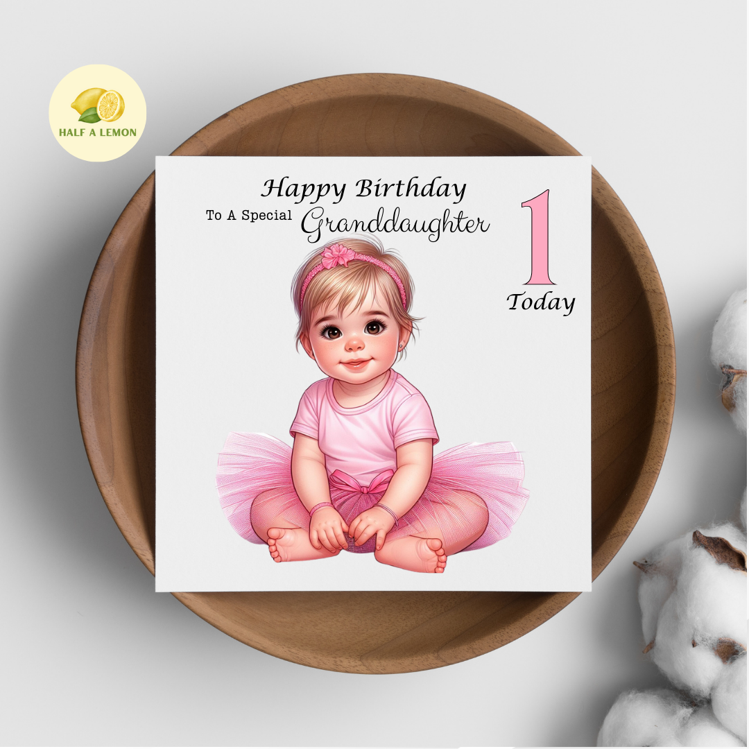 First Birthday Card, 1st Birthday card for girl, for Granddaughter, Great Granddaughter, Daughter, Great Niece, Niece