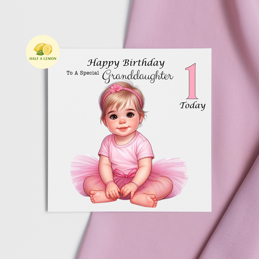 First Birthday Card, 1st Birthday card for girl, for Granddaughter, Great Granddaughter, Daughter, Great Niece, Niece