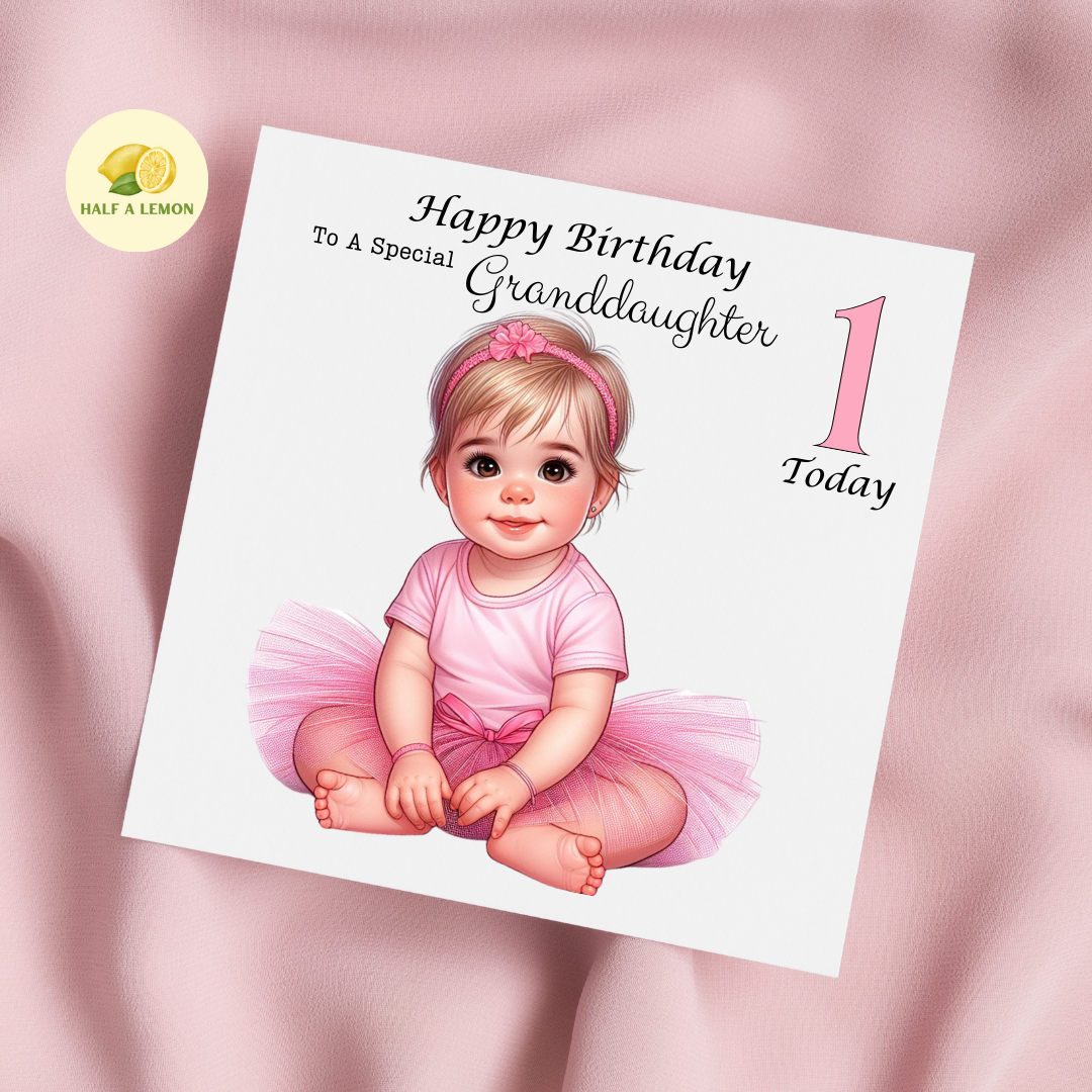 First Birthday Card, 1st Birthday card for girl, for Granddaughter, Great Granddaughter, Daughter, Great Niece, Niece