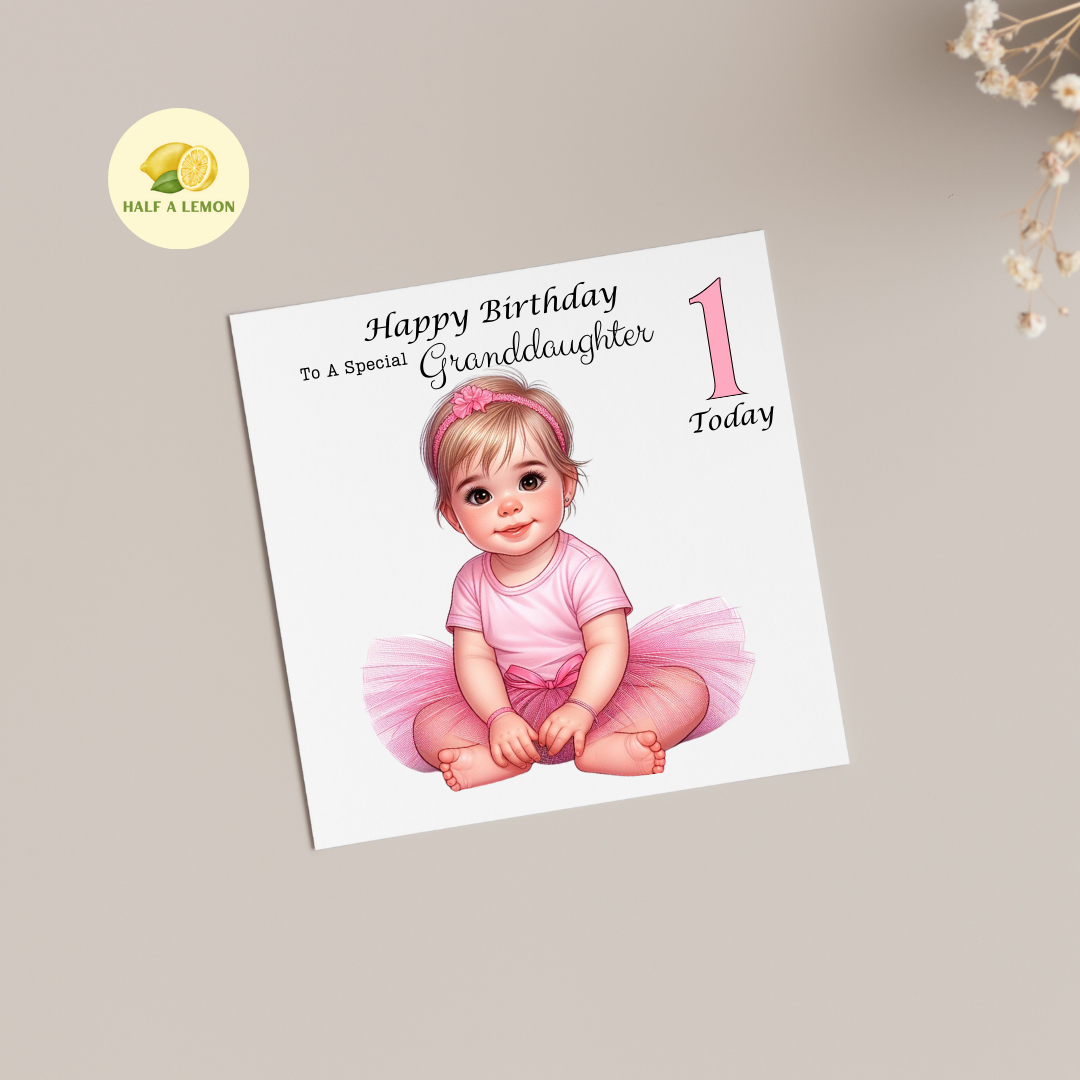 First Birthday Card, 1st Birthday card for girl, for Granddaughter, Great Granddaughter, Daughter, Great Niece, Niece