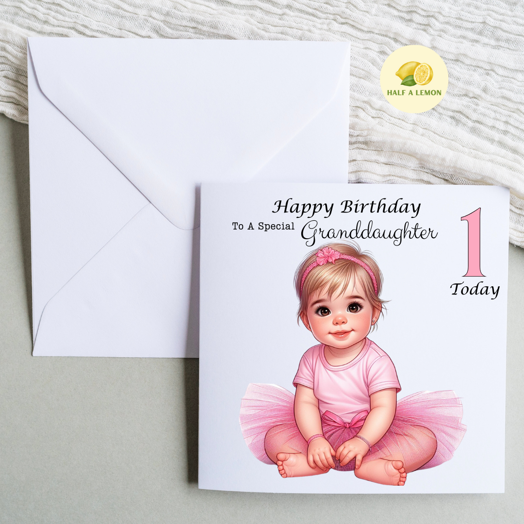 First Birthday Card, 1st Birthday card for girl, for Granddaughter, Great Granddaughter, Daughter, Great Niece, Niece