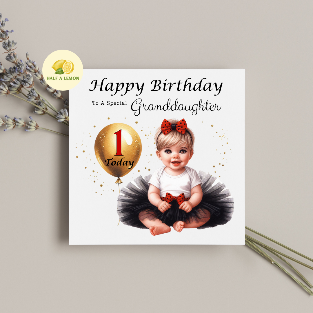 First Birthday Card, 1st Birthday card for girl, for Great Granddaughter, Granddaughter, Daughter, Great Niece, Niece