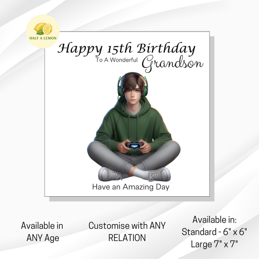 Gamer Boy Birthday Card for ANY Relation Age 8 to 25