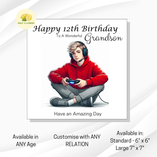 Gamer Boy Birthday Card for ANY Relation Age 8 to 25