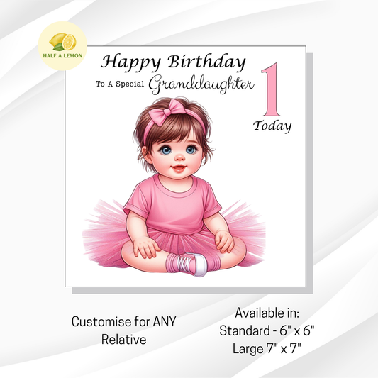 1st Birthday Card for Granddaughter - Personalised Baby Girl Design