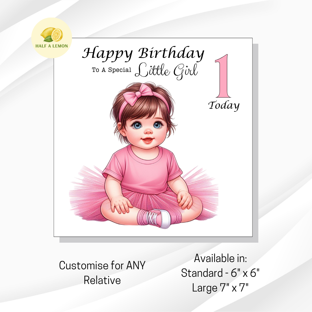 1st Birthday Card for Niece - Personalised Baby Girl Design