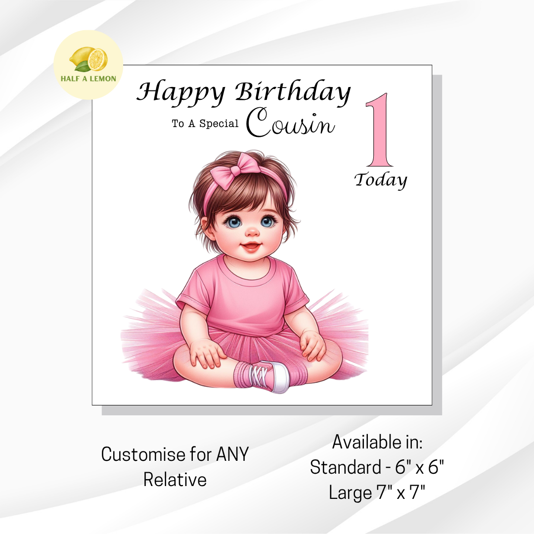 1st Birthday Card for Niece - Personalised Baby Girl Design