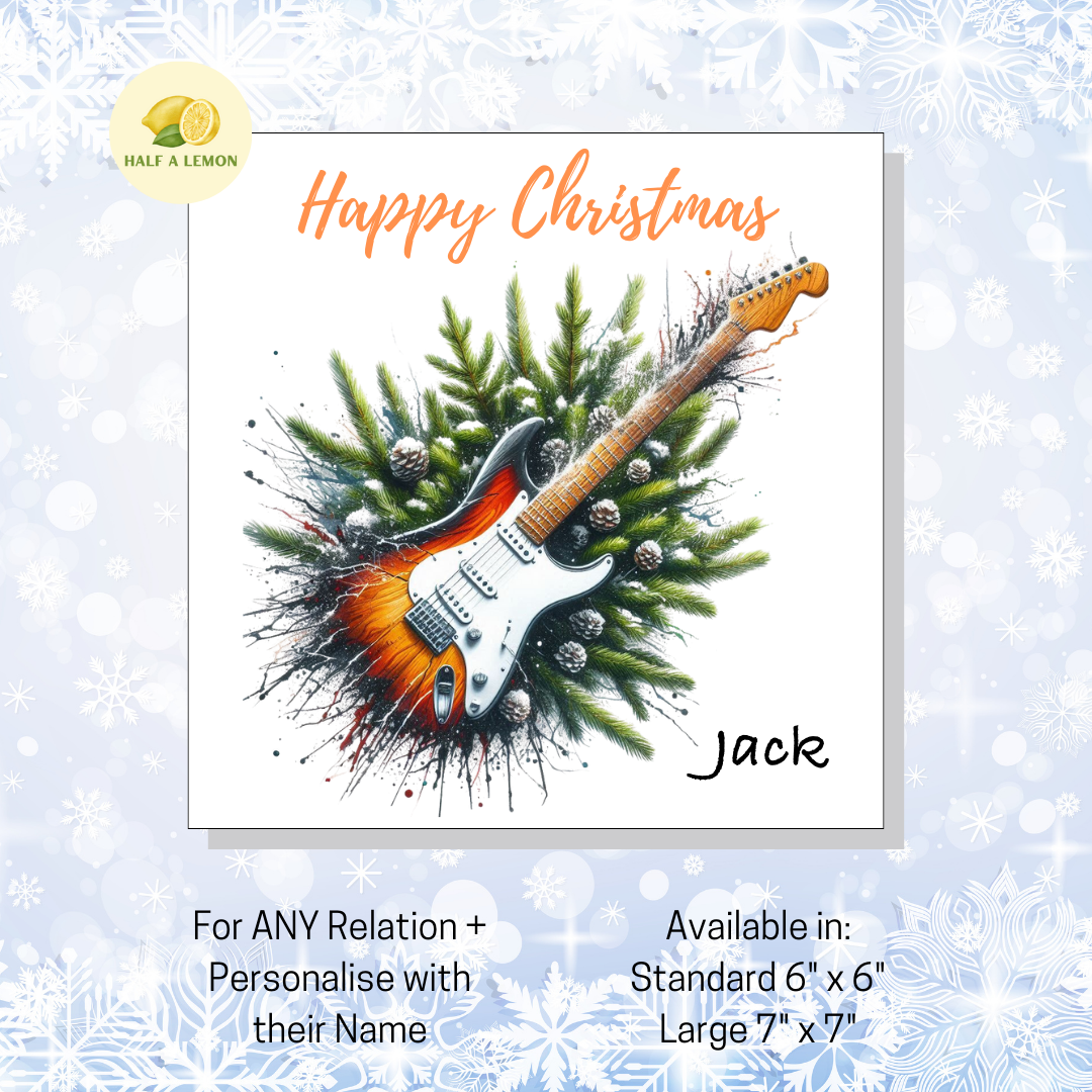 Personalised Electric Guitar Christmas Card for Son, For Any Relation, Gift for Him