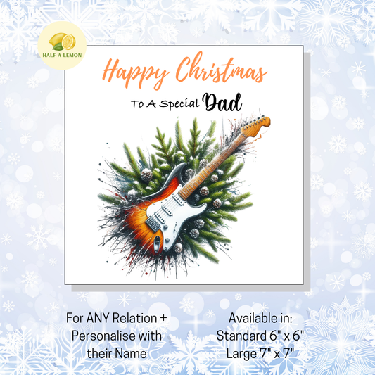 Personalised Electric Guitar Christmas Card For Dad, Any Relation, Gift for Him