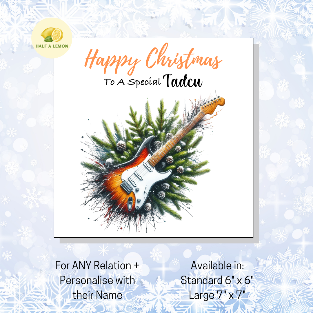 Personalised Electric Guitar Christmas Card For Tadcu, Any Relation, Gift for Him