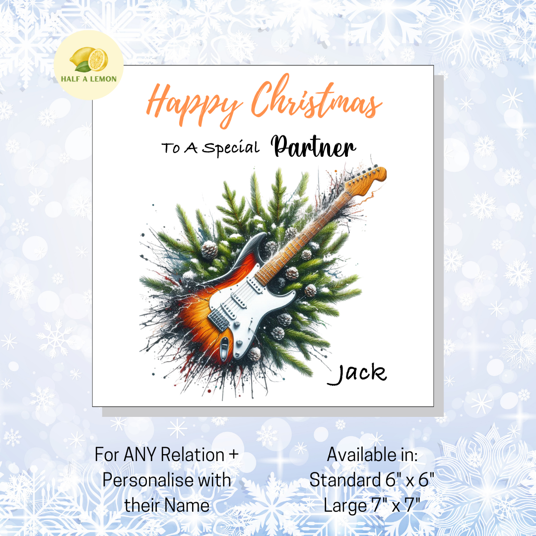 Personalised Electric Guitar Christmas Card For Partner, Any Relation, Gift for Him