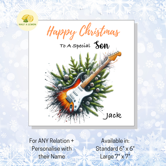 Personalised Electric Guitar Christmas Card For Son, Any Relation, Gift for Him