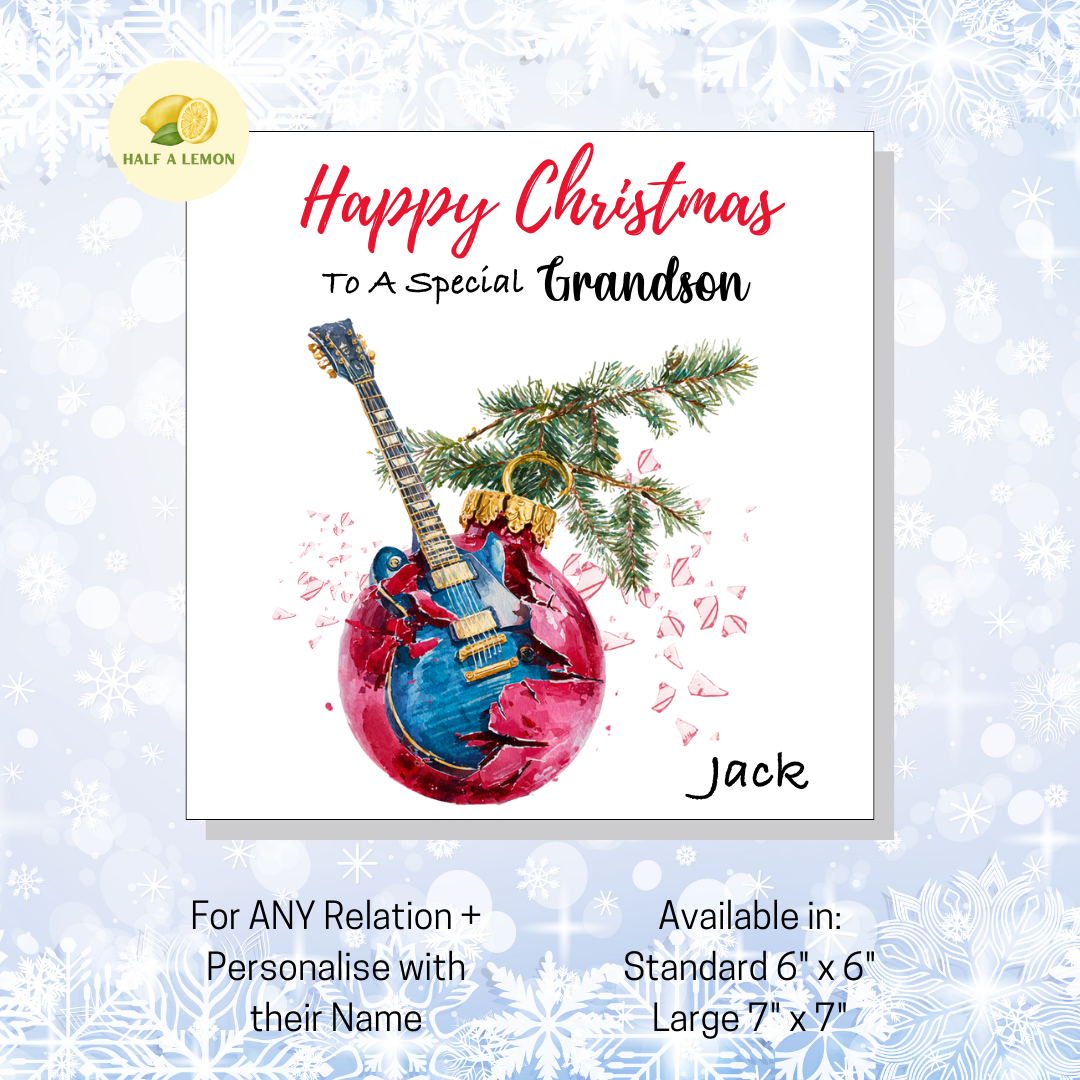 Personalised Electric Guitar Christmas Card For Grandson, For Any Relation, Gift for Him