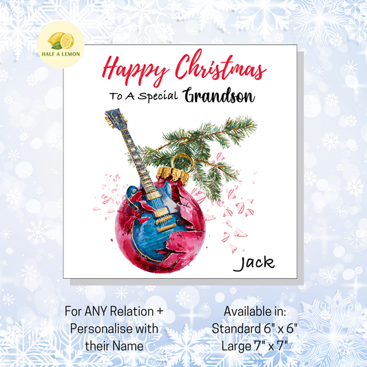Personalised Electric Guitar Christmas Card For Grandson, For Any Relation, Gift for Him