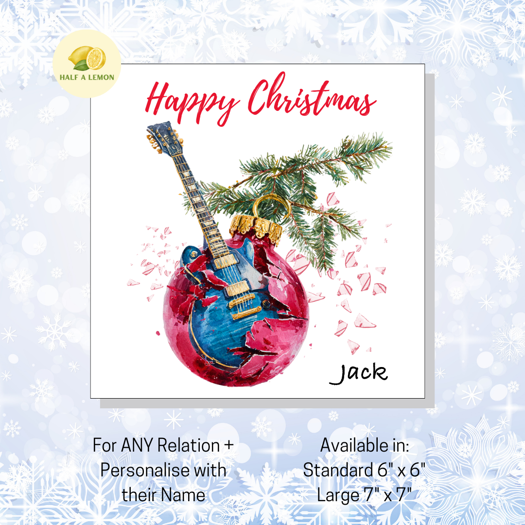 Personalised Electric Guitar Christmas Card For A Special Friend, For Any Relation, Gift for Him