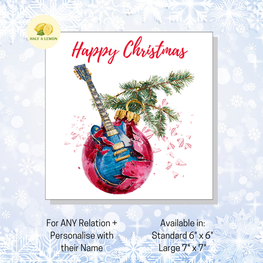 Personalised Electric Guitar Christmas Card For Any Relation, Gift for Him
